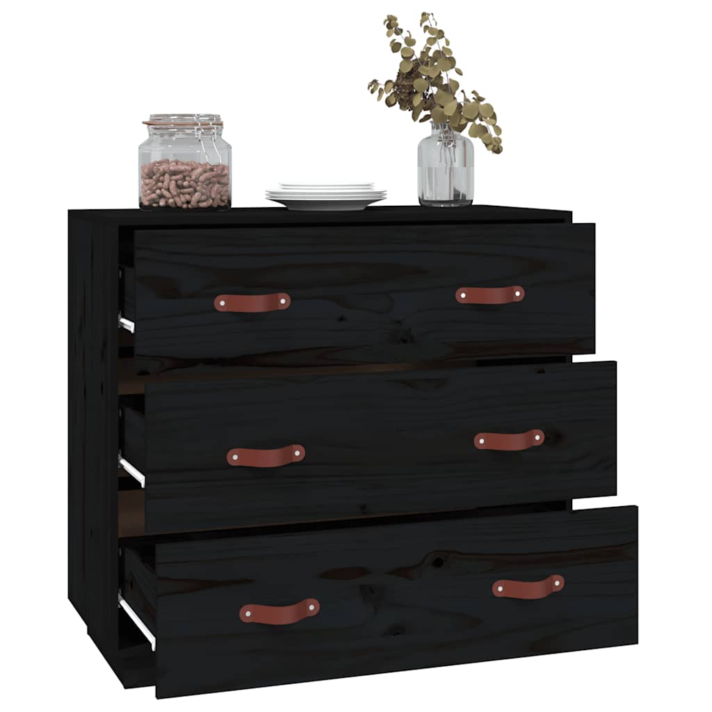 Komoda crna 80 x 40 x 75 cm od masivne borovine