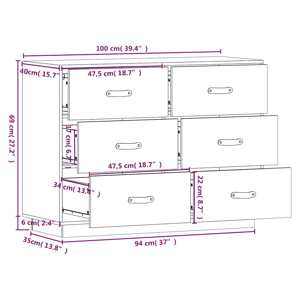 Komoda crna 100 x 40 x 75 cm od masivne borovine