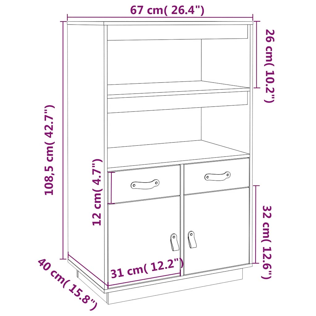 Visoka komoda crni 67 x 40 x 108,5 cm od masivne borovine