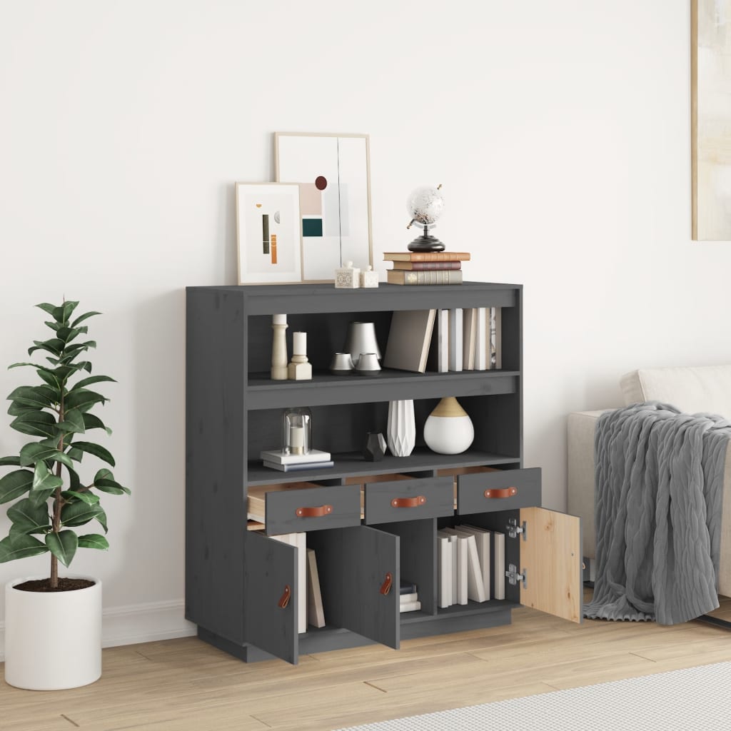 Visoka komoda siva 100 x 40 x 108,5 cm od masivne borovine
