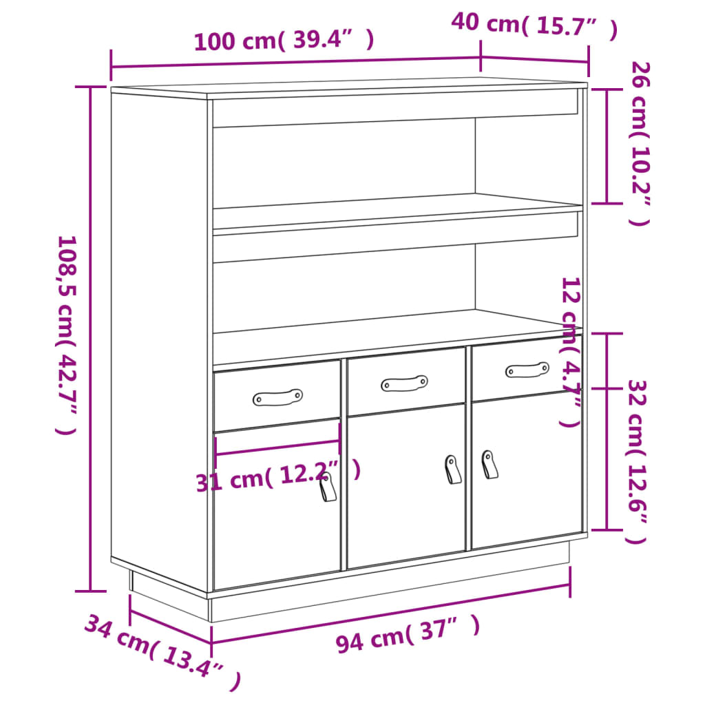Visoka komoda boja meda 100 x 40 x 108,5 cm od masivne borovine