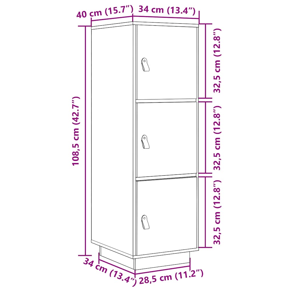 Visoka komoda 34 x 40 x 108,5 cm od masivne borovine