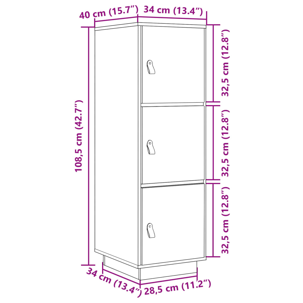 Visoka komoda boja meda 34 x 40 x 108,5 cm od masivne borovine