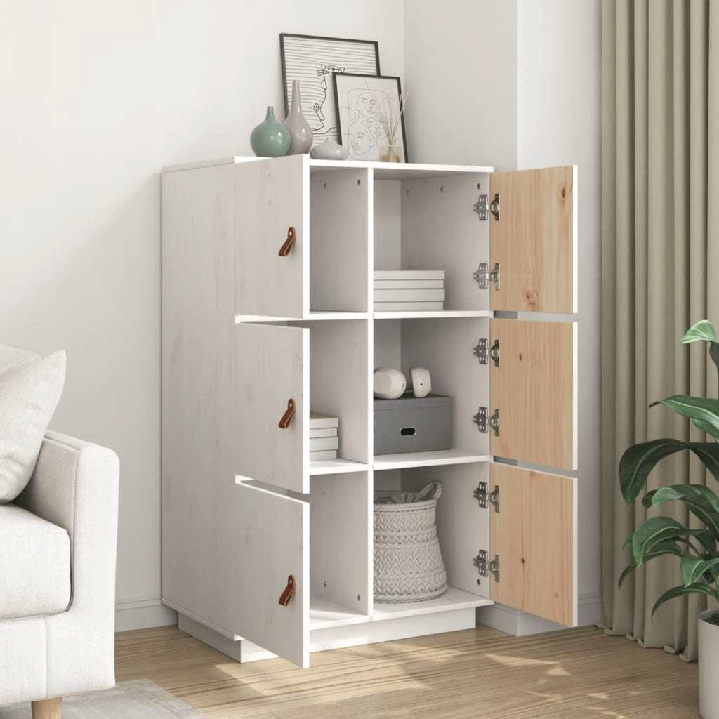 Visoka komoda bijela 67 x 40 x 108,5 cm od masivne borovine