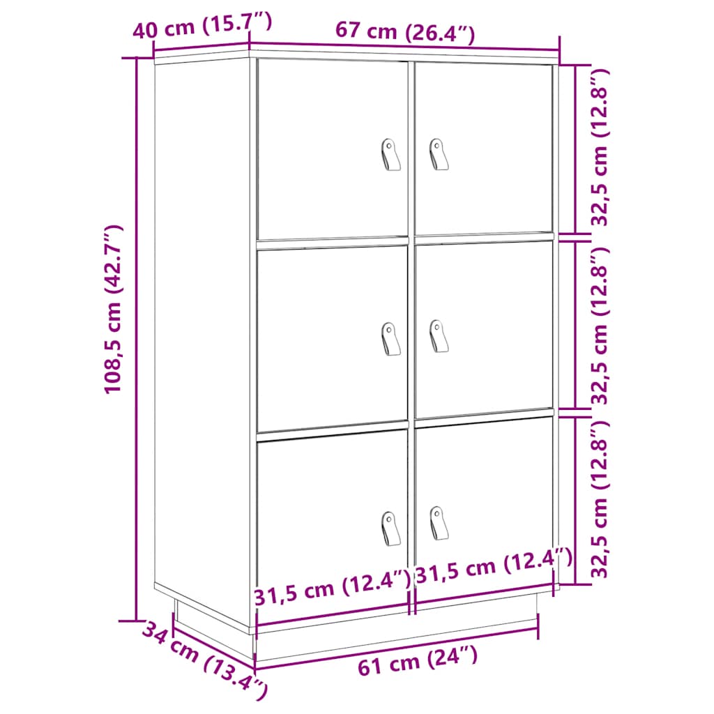 Visoka komoda bijela 67 x 40 x 108,5 cm od masivne borovine