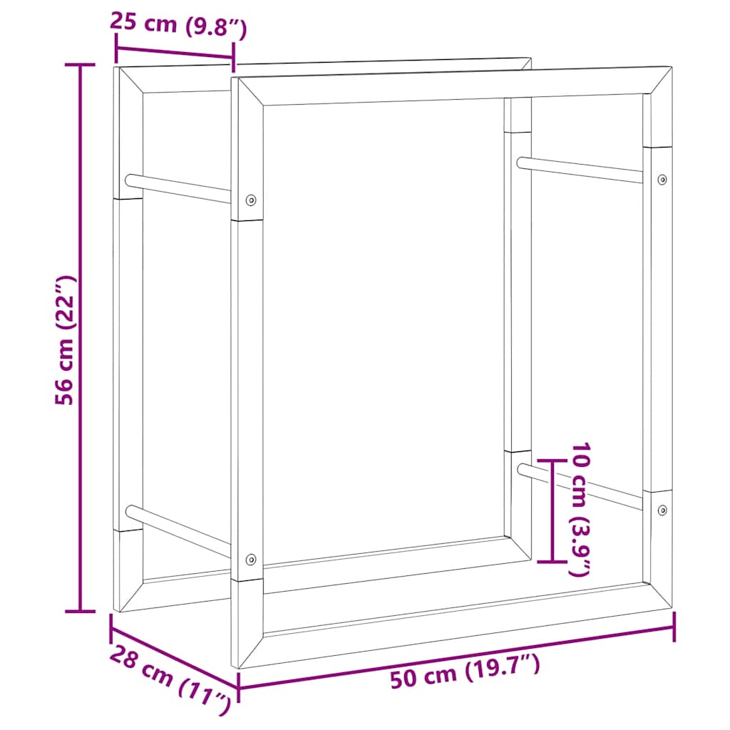 Stalak za drva za ogrjev mat crni 50x28x56 cm čelični