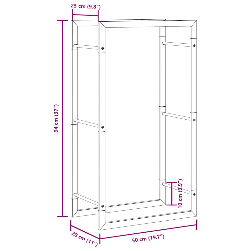 Stalak za drva za ogrjev mat crni 50x28x94 cm čelični