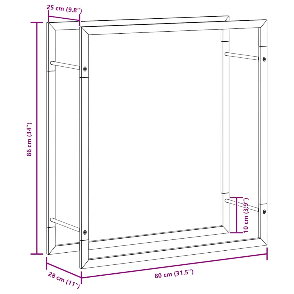 Stalak za drva za ogrjev mat crni 80x28x86 cm čelični