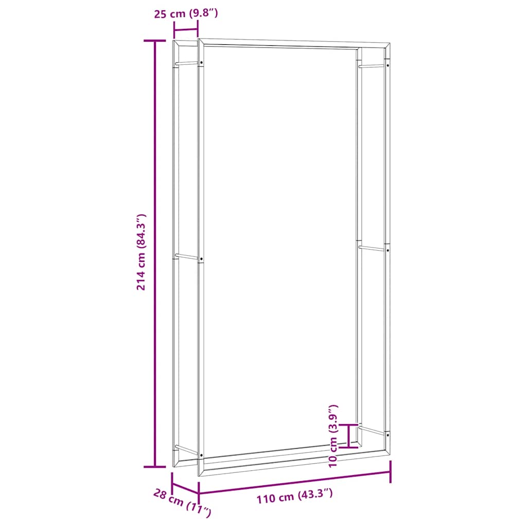 Stalak za drva za ogrjev mat crni 110x28x214 cm čelični