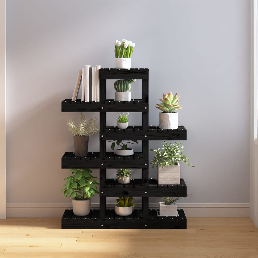 Stalak za biljke crna 85 x 25 x 109,5 cm od masivne borovine