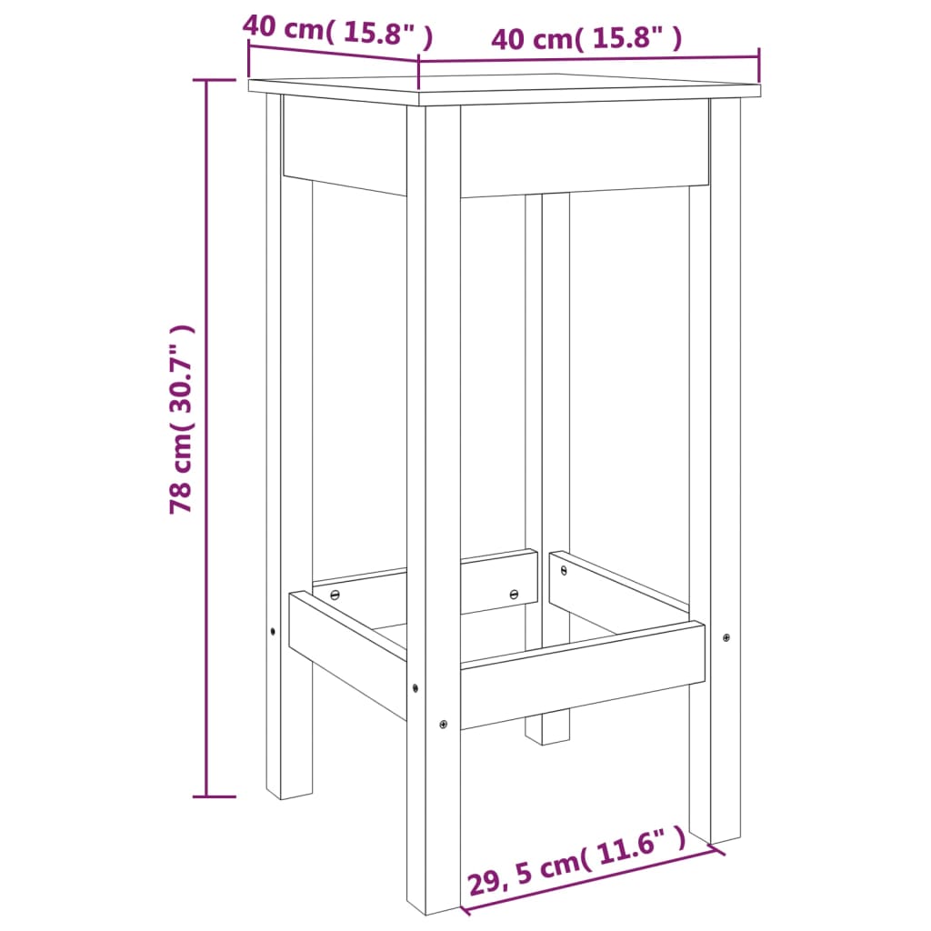 Barske stolice 2 kom crne 40 x 40 x 78 cm od masivne borovine