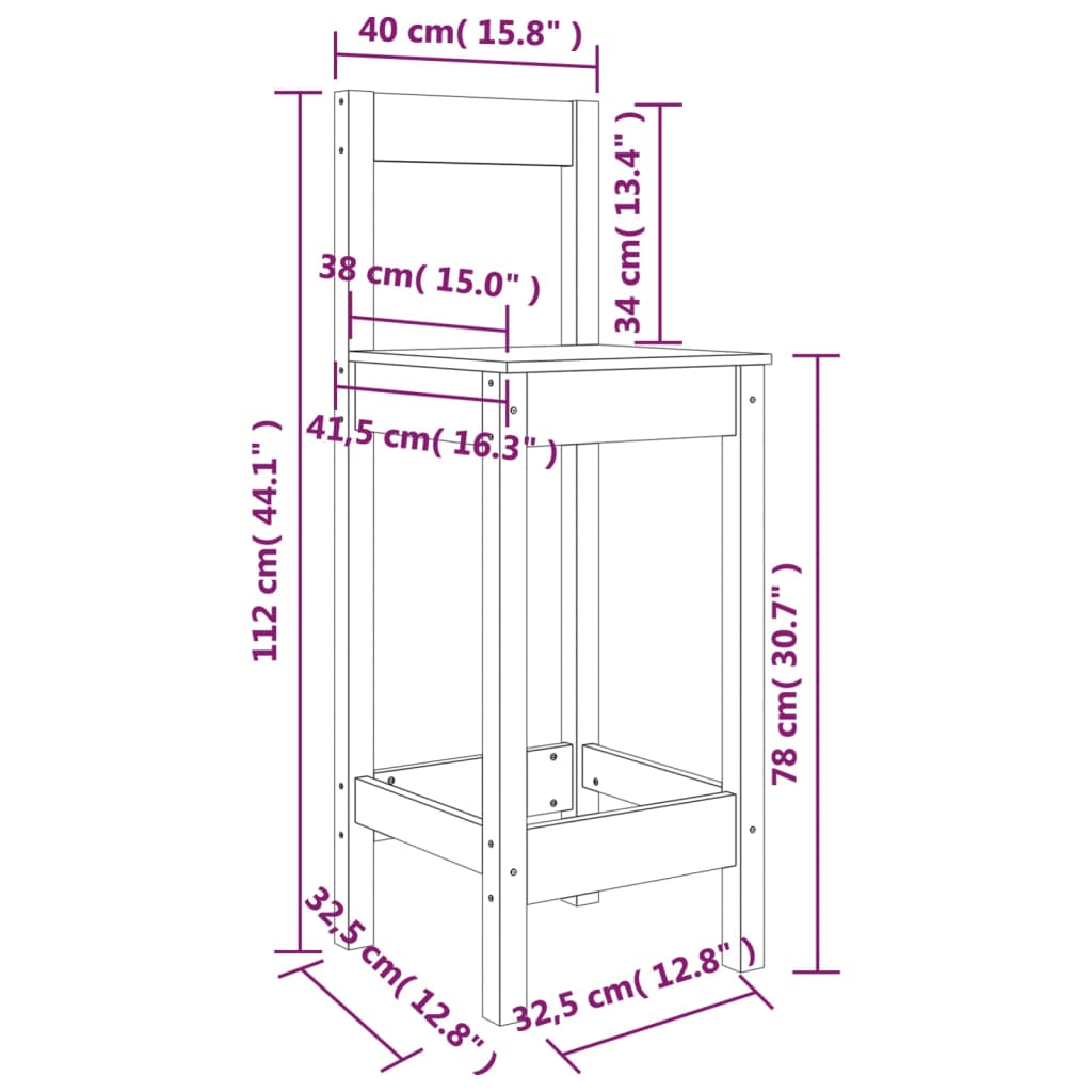 Barske stolice 2 kom 40 x 41,5 x 112 cm od masivne borovine