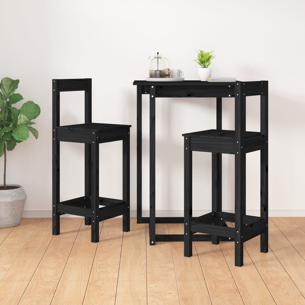Barske stolice 2 kom crne 40x41,5x112 cm od masivne borovine