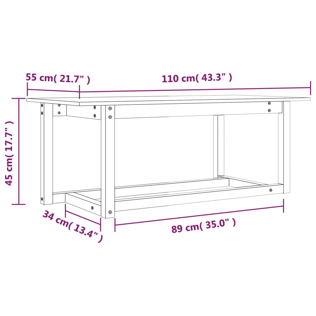 Stolić za kavu 110 x 55 x 45 cm od masivne borovine