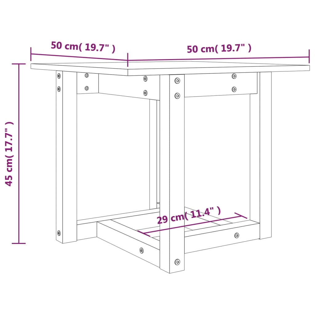 Stolić za kavu crni 50 x 50 x 45 cm od masivne borovine