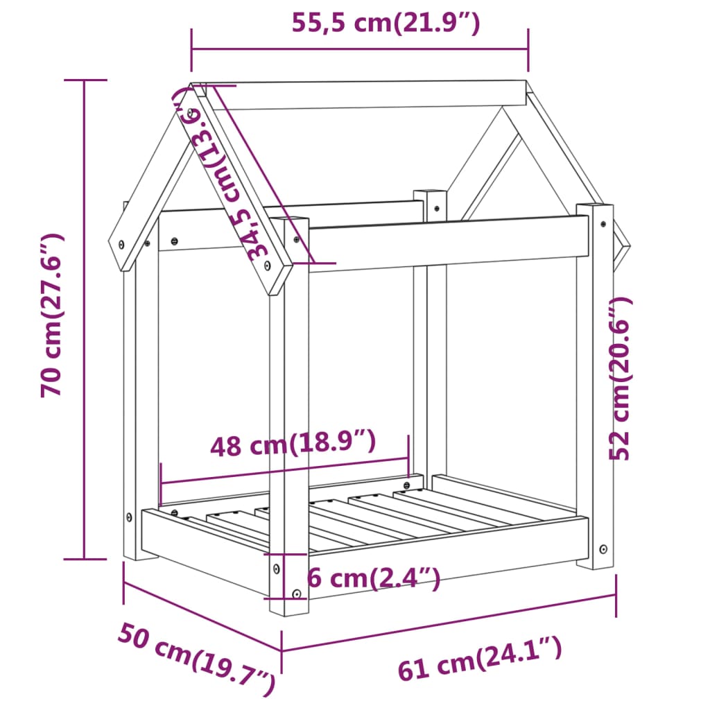 Krevet za pse sivi 61 x 50 x 70 cm od masivne borovine