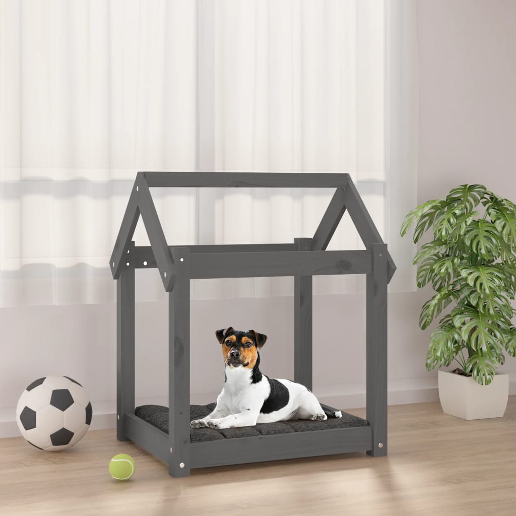 Krevet za pse sivi 61 x 50 x 70 cm od masivne borovine