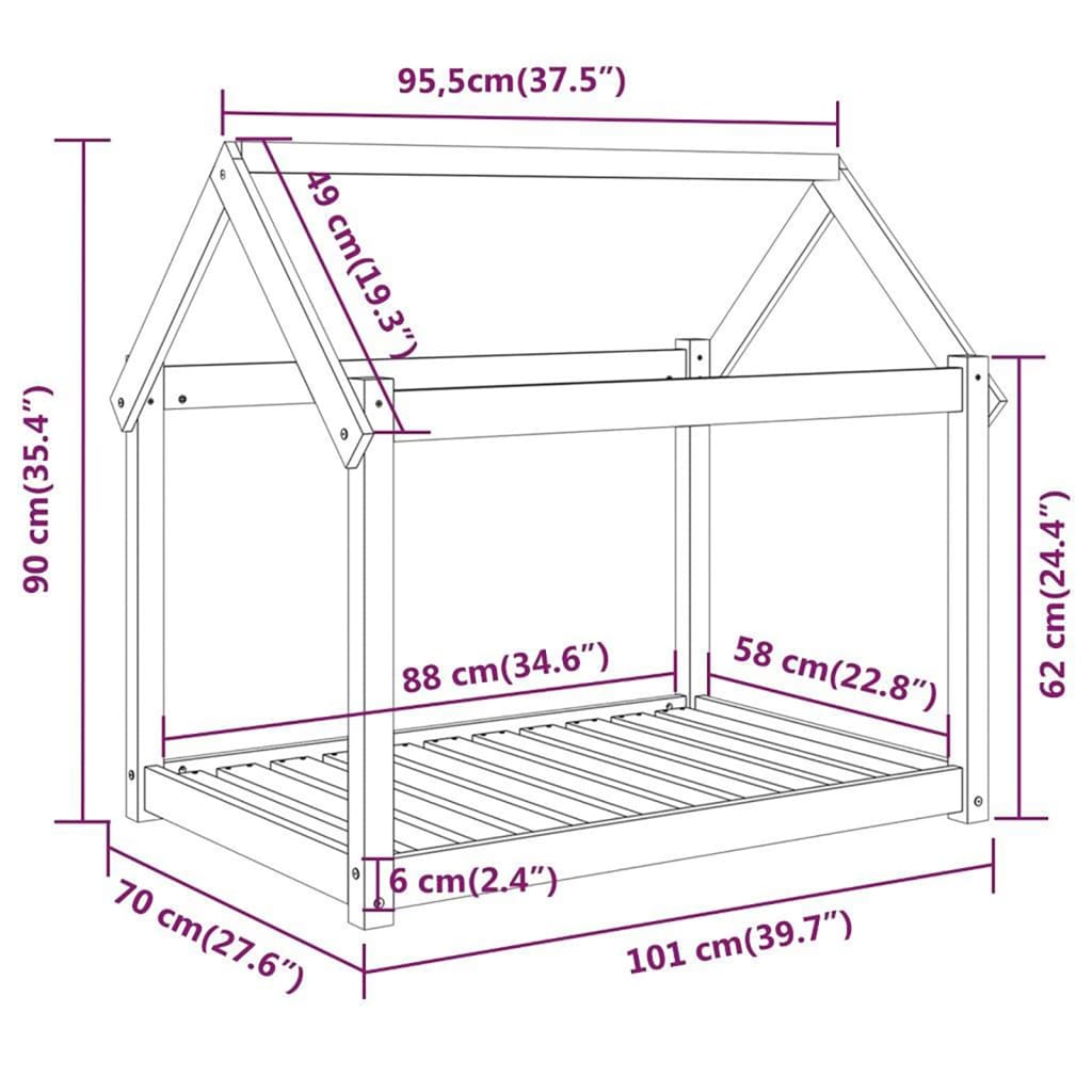Krevet za pse crni 101x70x90 cm od masivne borovine