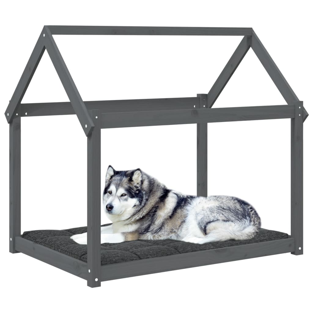 Krevet za pse sivi 111x80x100 cm od masivne borovine