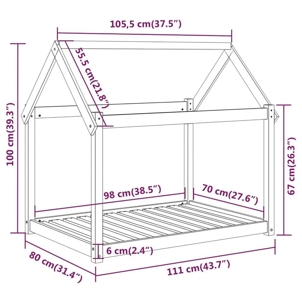 Krevet za pse crni 111x80x100 cm od masivne borovine