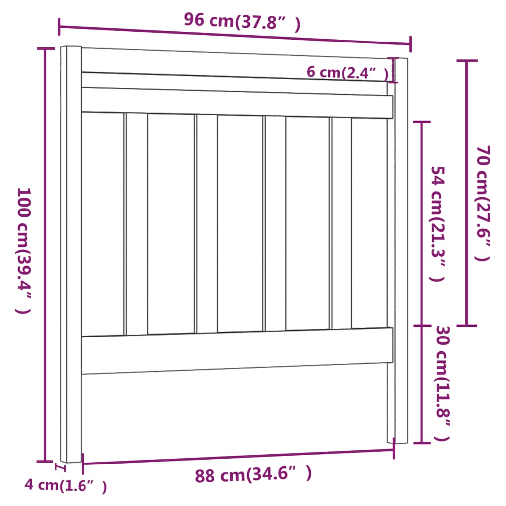 Uzglavlje za krevet crno 95 x 4 x 100 cm od masivne borovine