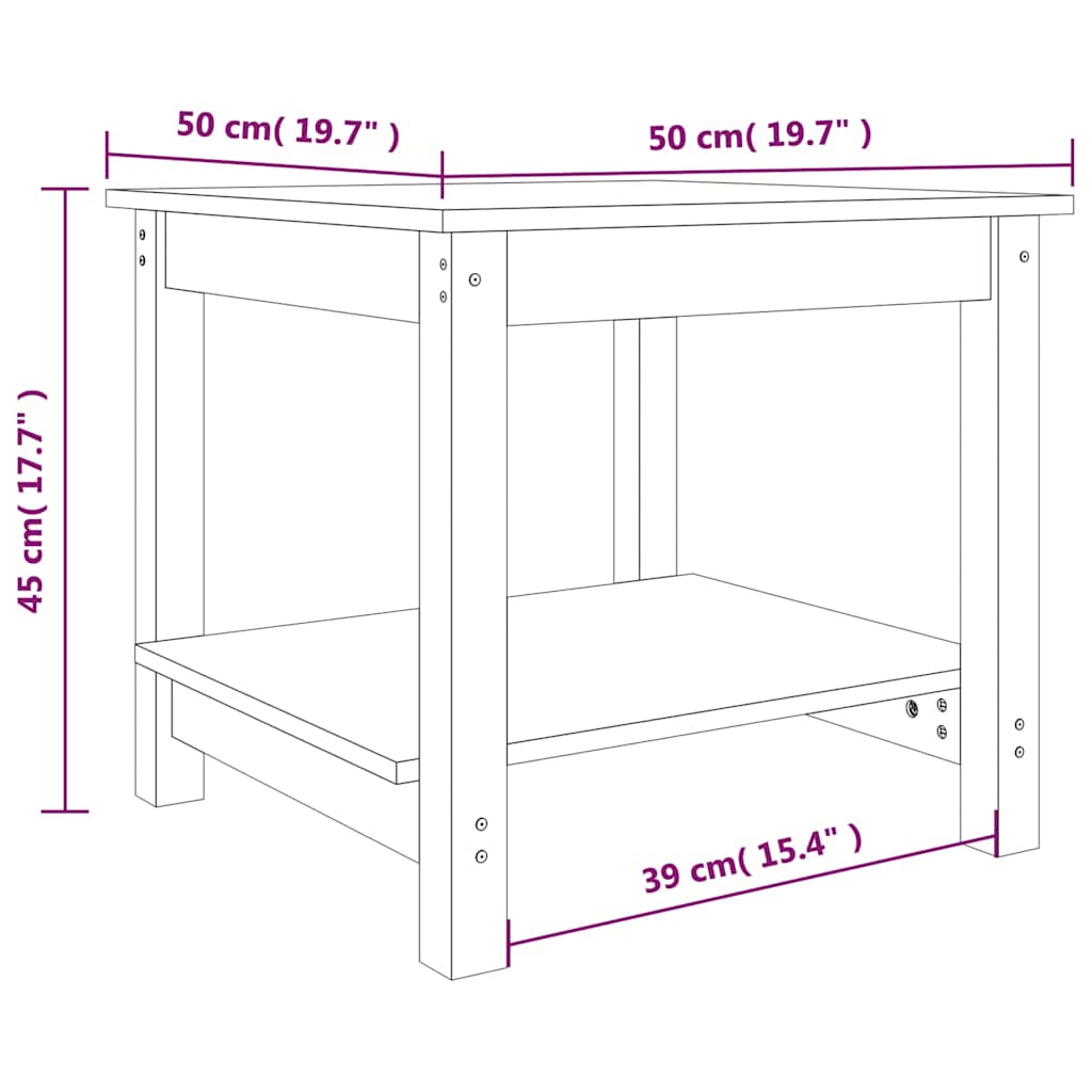 Stolić za kavu crni 50 x 50 x 45 cm od masivne borovine