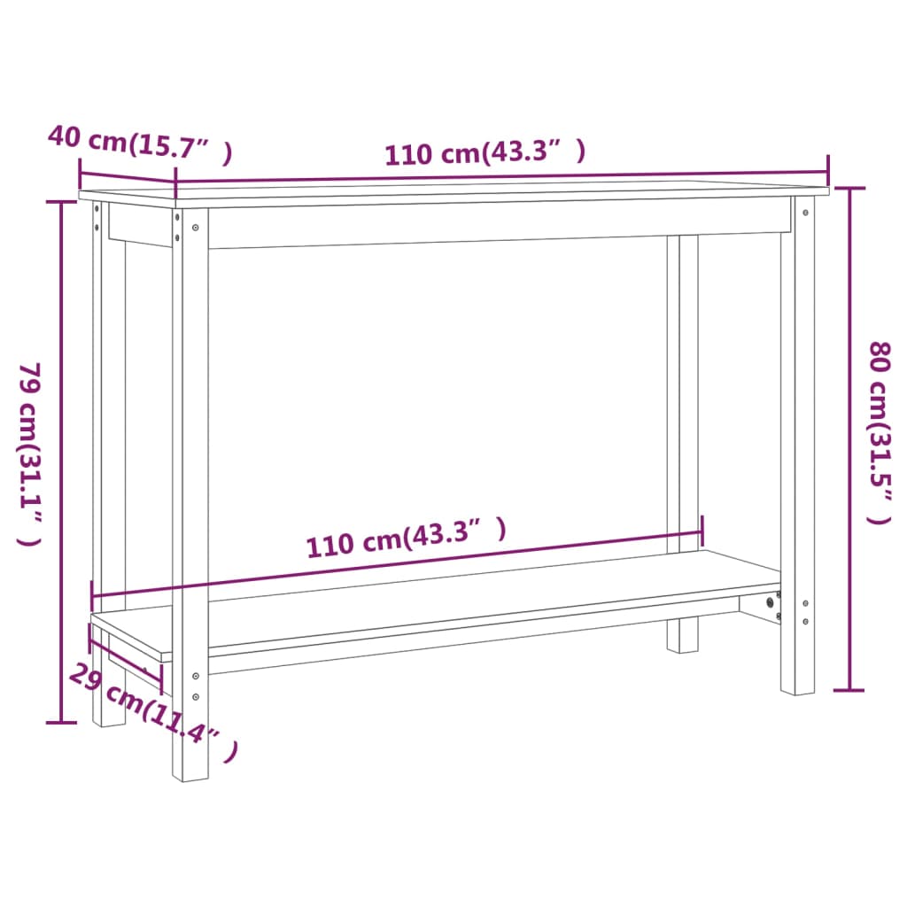 Konzolni stol bijeli 110 x 40 x 80 cm od masivne borovine