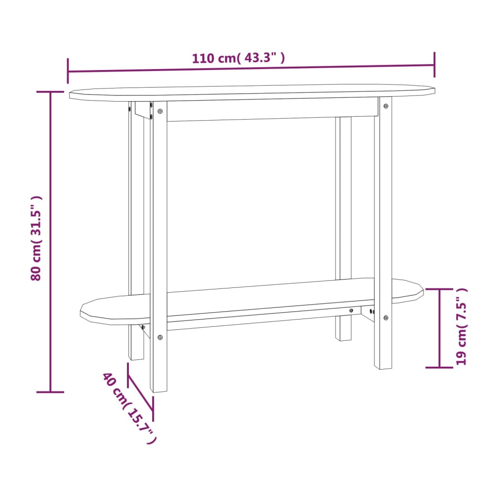 Konzolni stol crni 110 x 40 x 80cm od masivne borovine