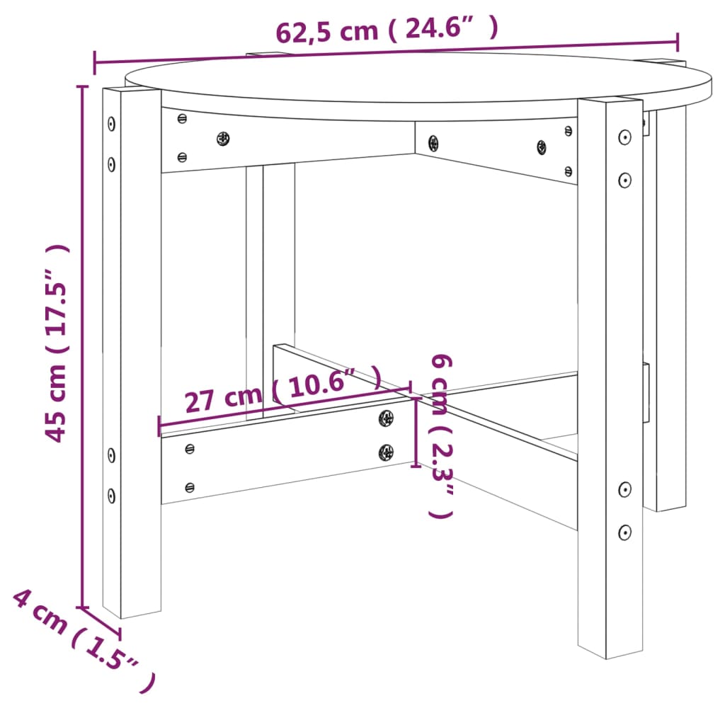 Stolić za kavu sivi Ø 62,5x45 cm od masivne borovine
