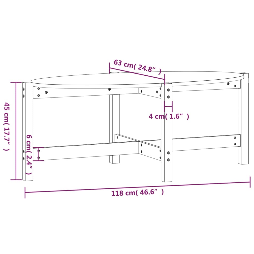 Stolić za kavu crni 118 x 63 x 45 cm od masivne borovine