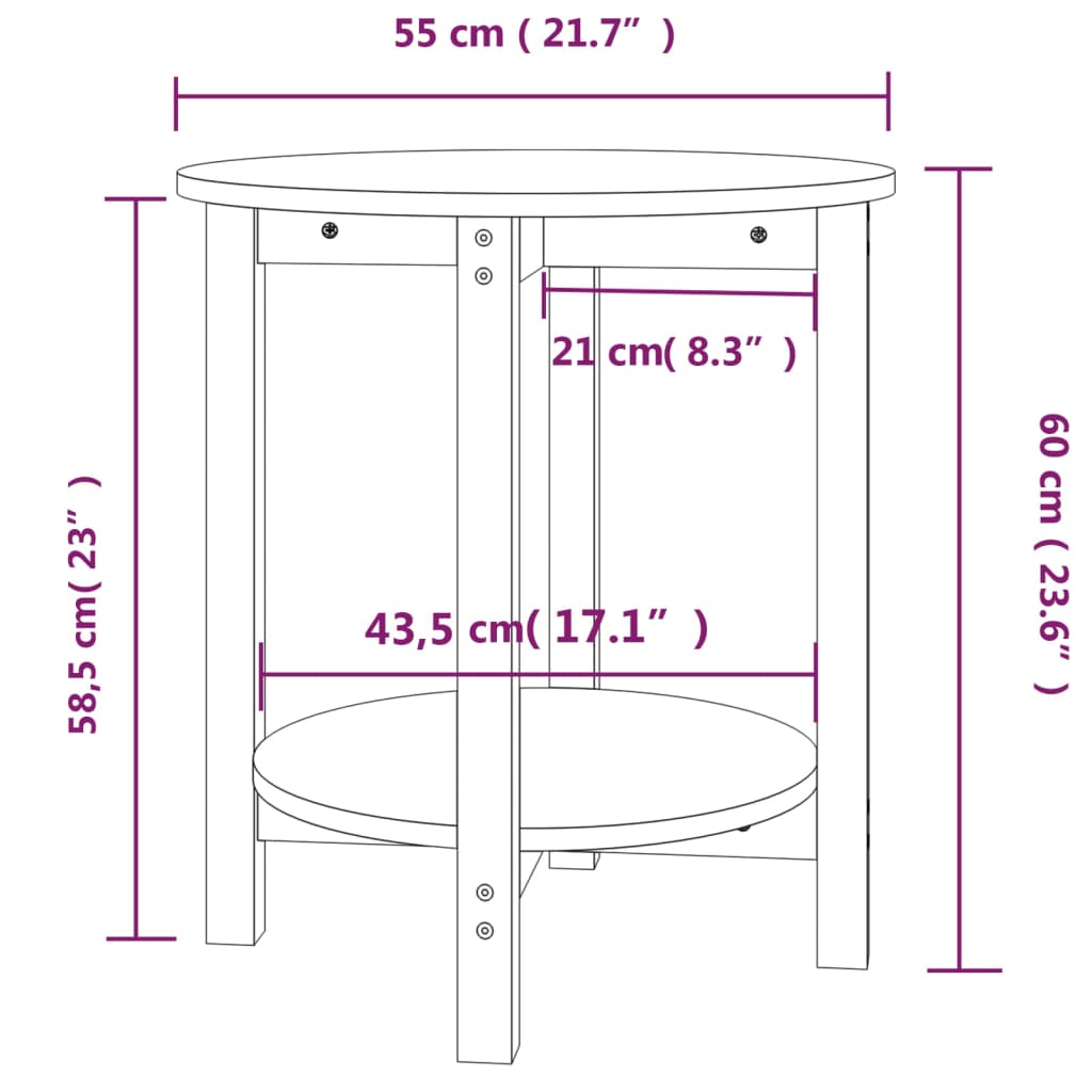 Stolić za kavu crni Ø 55x60 cm od masivne borovine