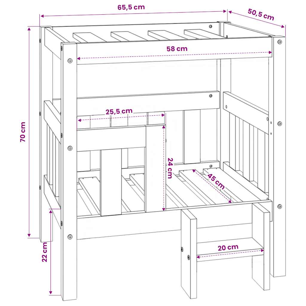 Krevet za pse bijeli 65,5x50,5x70 cm od masivne borovine