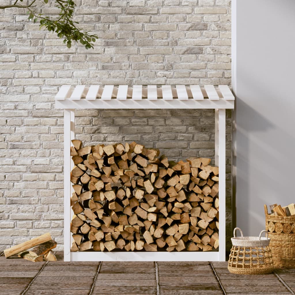 Stalak za drva za ogrjev bijeli 108x64,5x110 masivna borovina
