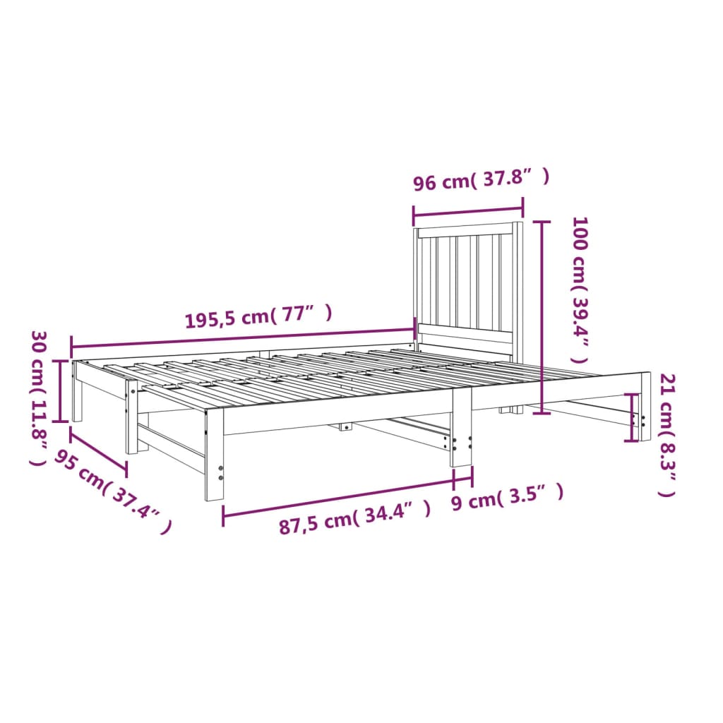 Dnevni ležaj na izvlačenje bijeli 2x(90x190)cm masivna borovina