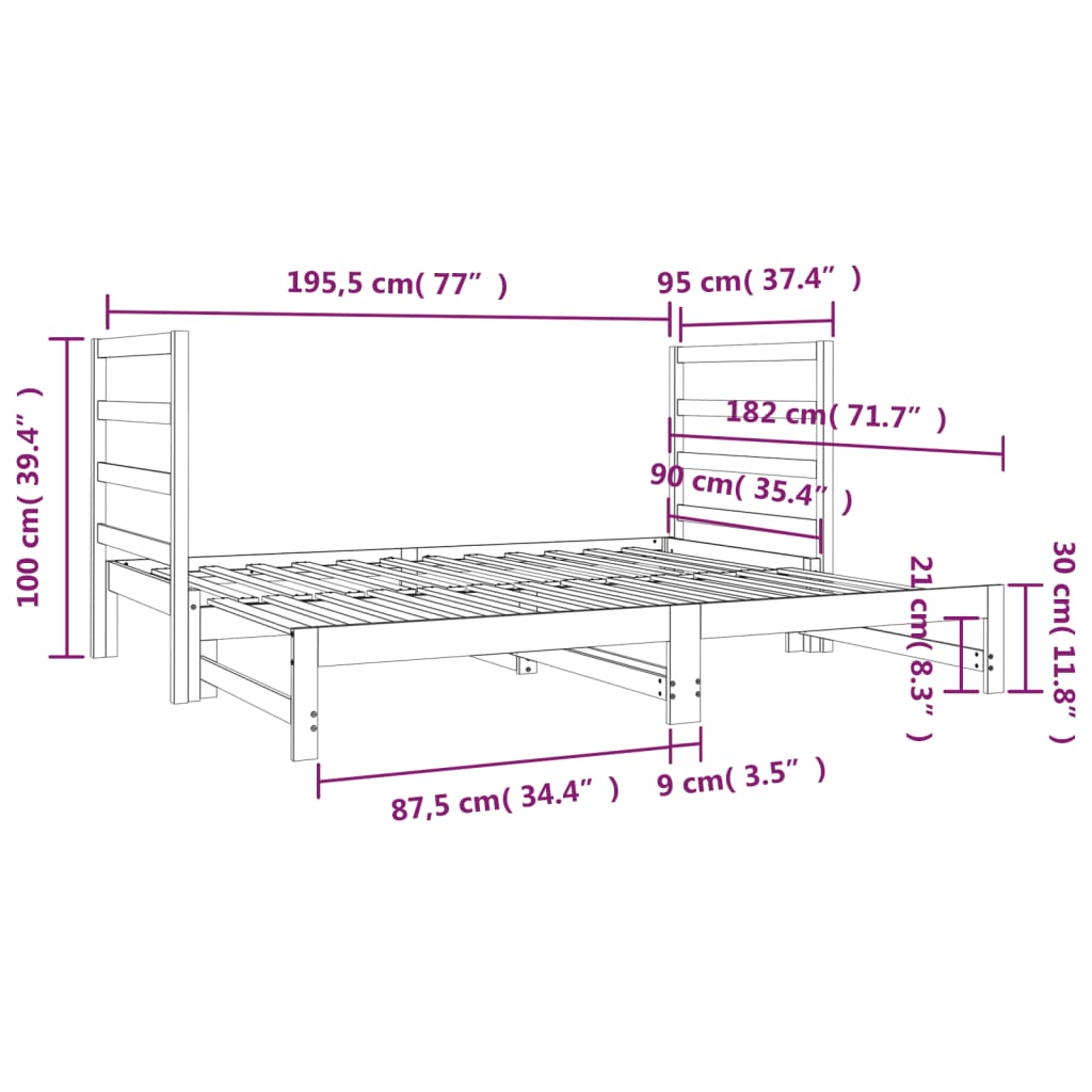 Dnevni ležaj na izvlačenje 2 x (90x190) cm od masivne borovine
