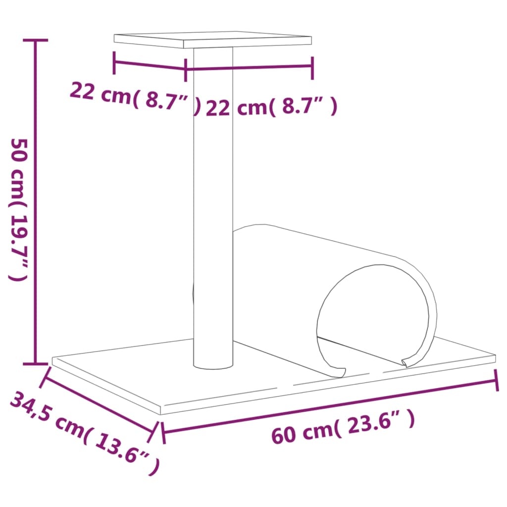 Grebalica za mačke s tunelom krem 60 x 34,5 x 50 cm