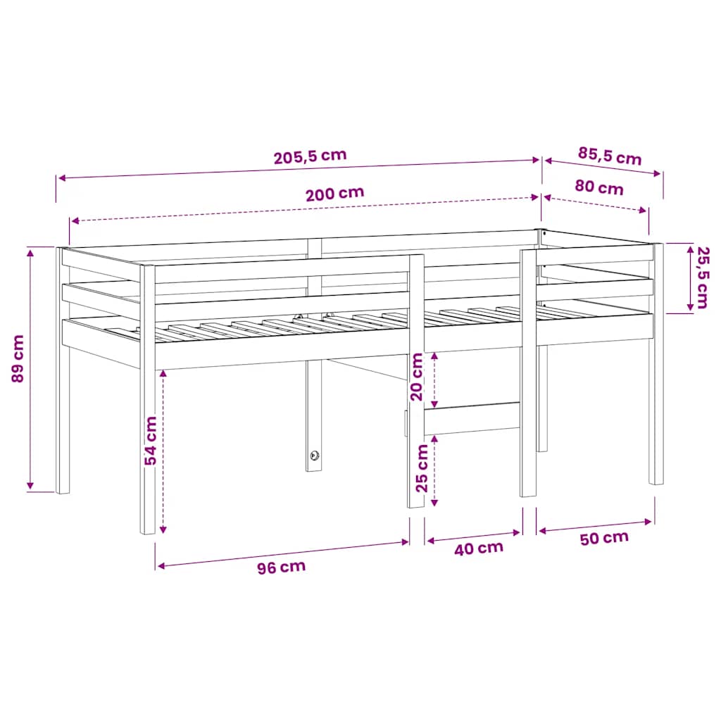 Visoki krevet 80x200 cm od masivne borovine