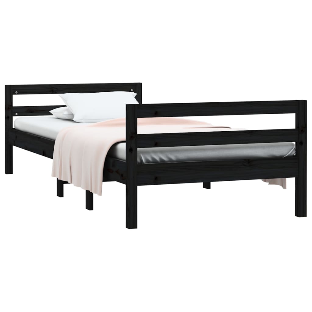 Okvir za krevet crni 75 x 190 cm od masivne borovine