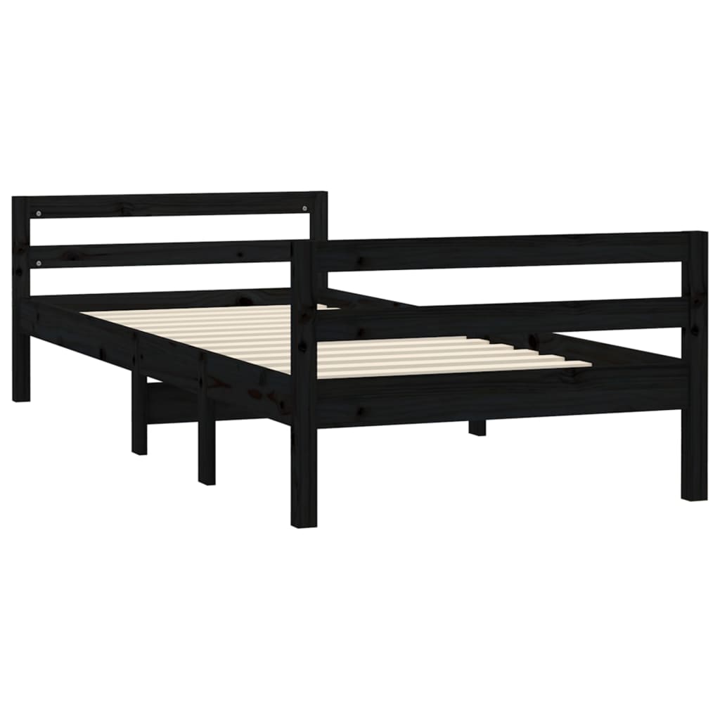 Okvir za krevet crni 75 x 190 cm od masivne borovine