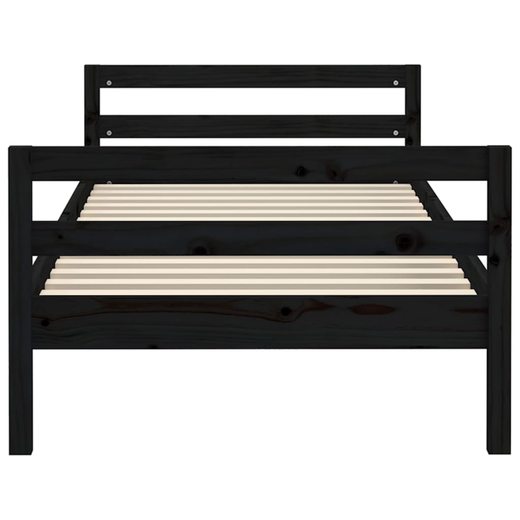 Okvir za krevet crni 75 x 190 cm od masivne borovine
