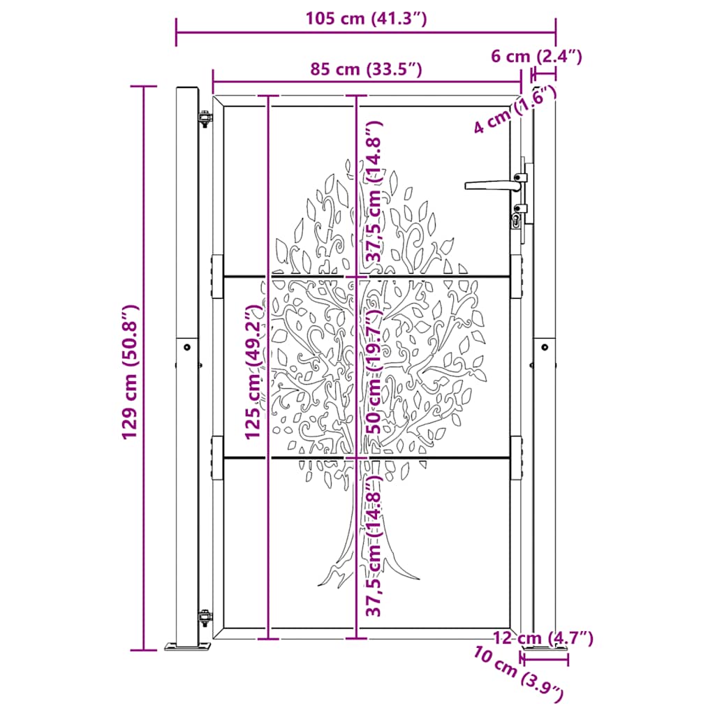 Vrtna vrata 100x125 cm Corten čelik Dizajn stabla