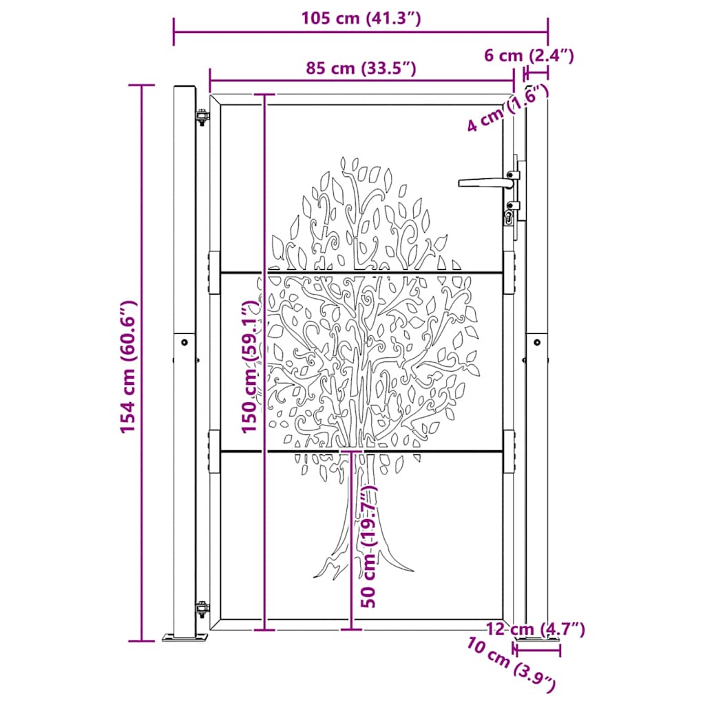 Vrtna vrata 100x150 cm Corten čelik Dizajn stabla