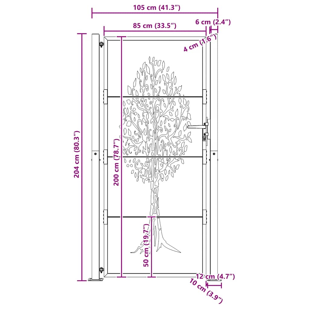Vrtna vrata 100x200 cm Corten čelik Dizajn stabla