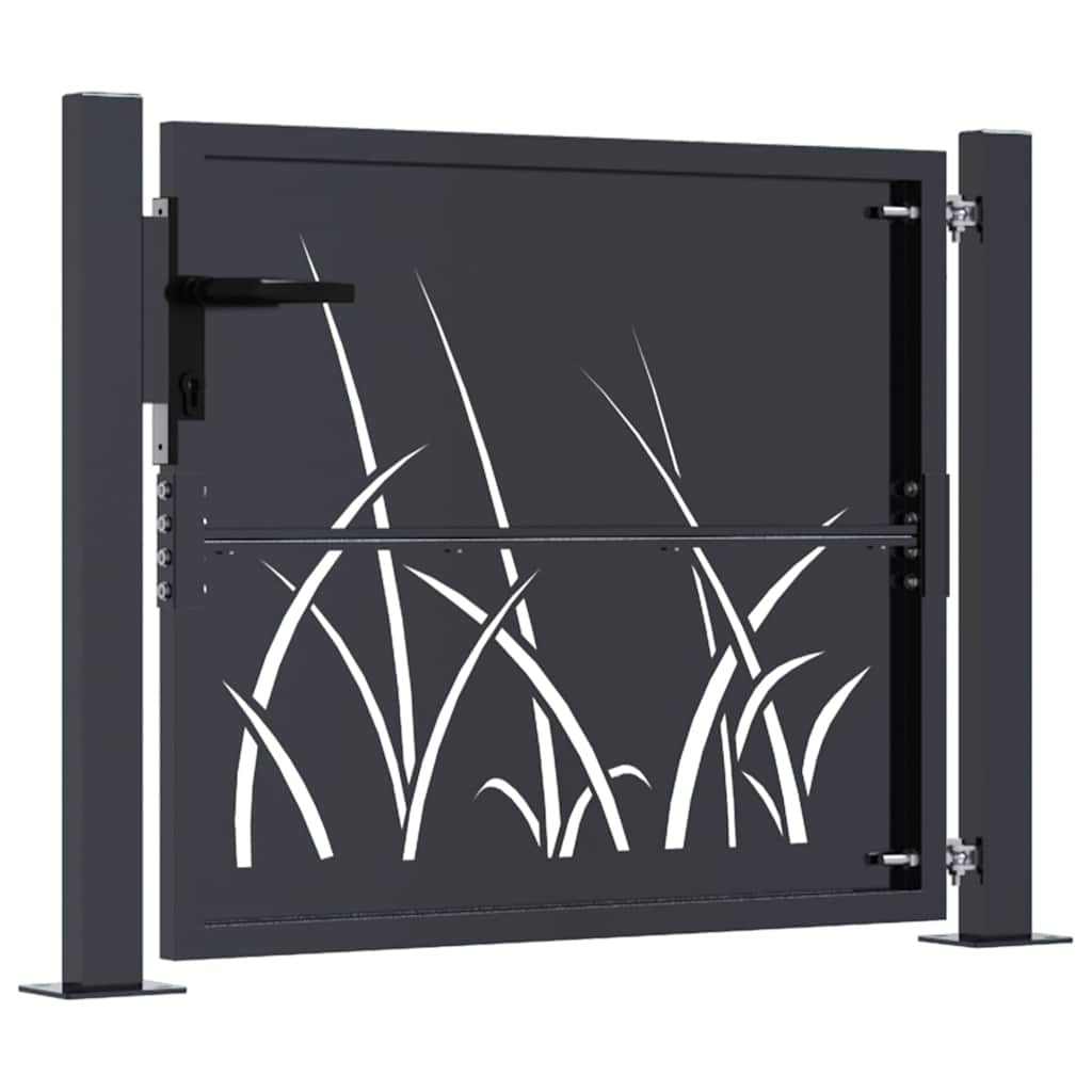 Vrtna vrata antracit 100x75 cm dizajn s čeličnim travom