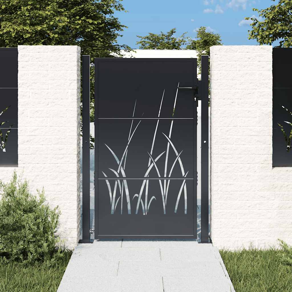 Vrtna vrata antracit 100x150 cm dizajn s čeličnim travom