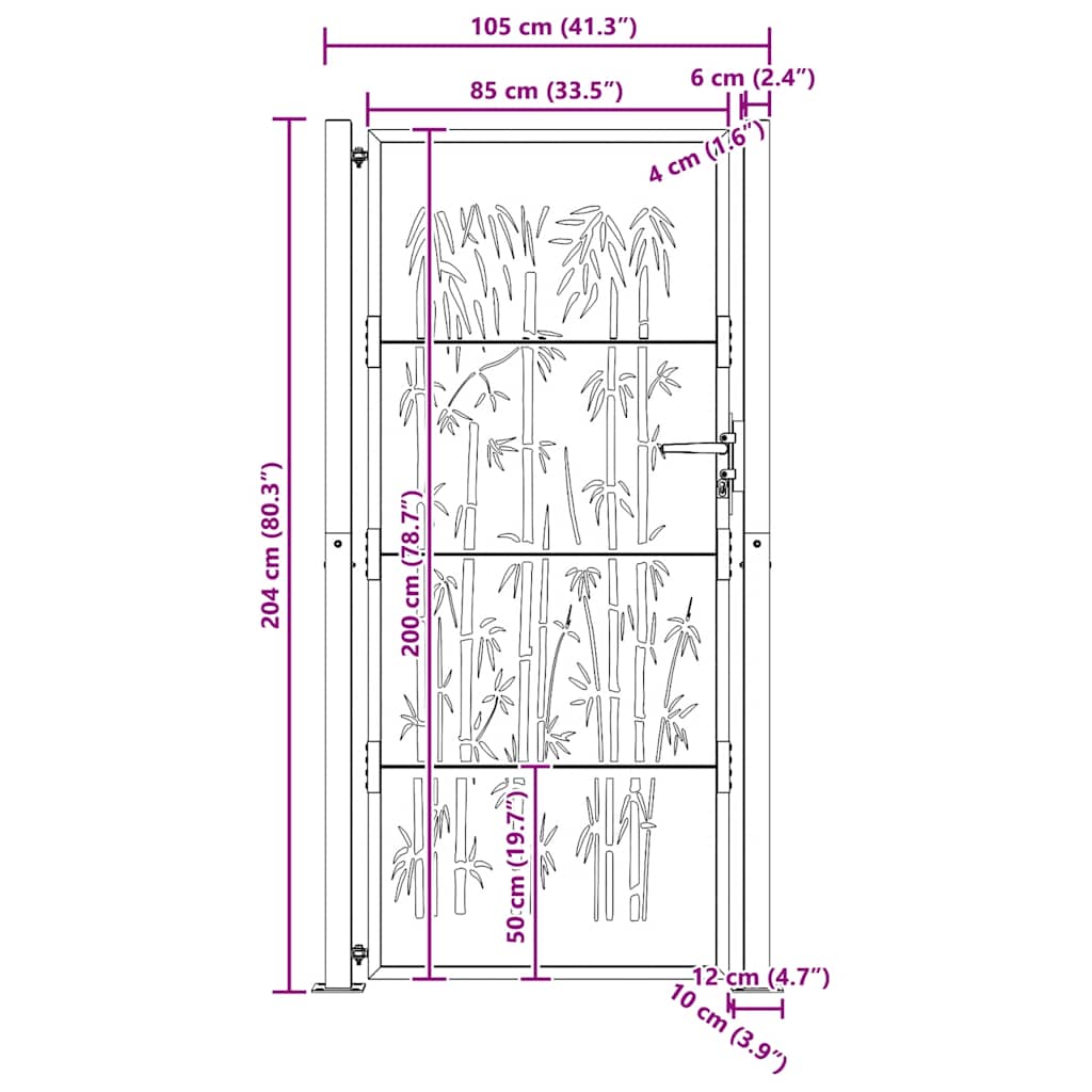 Vrtna vrata 100x200 cm Corten čelik dizajn od bambusa