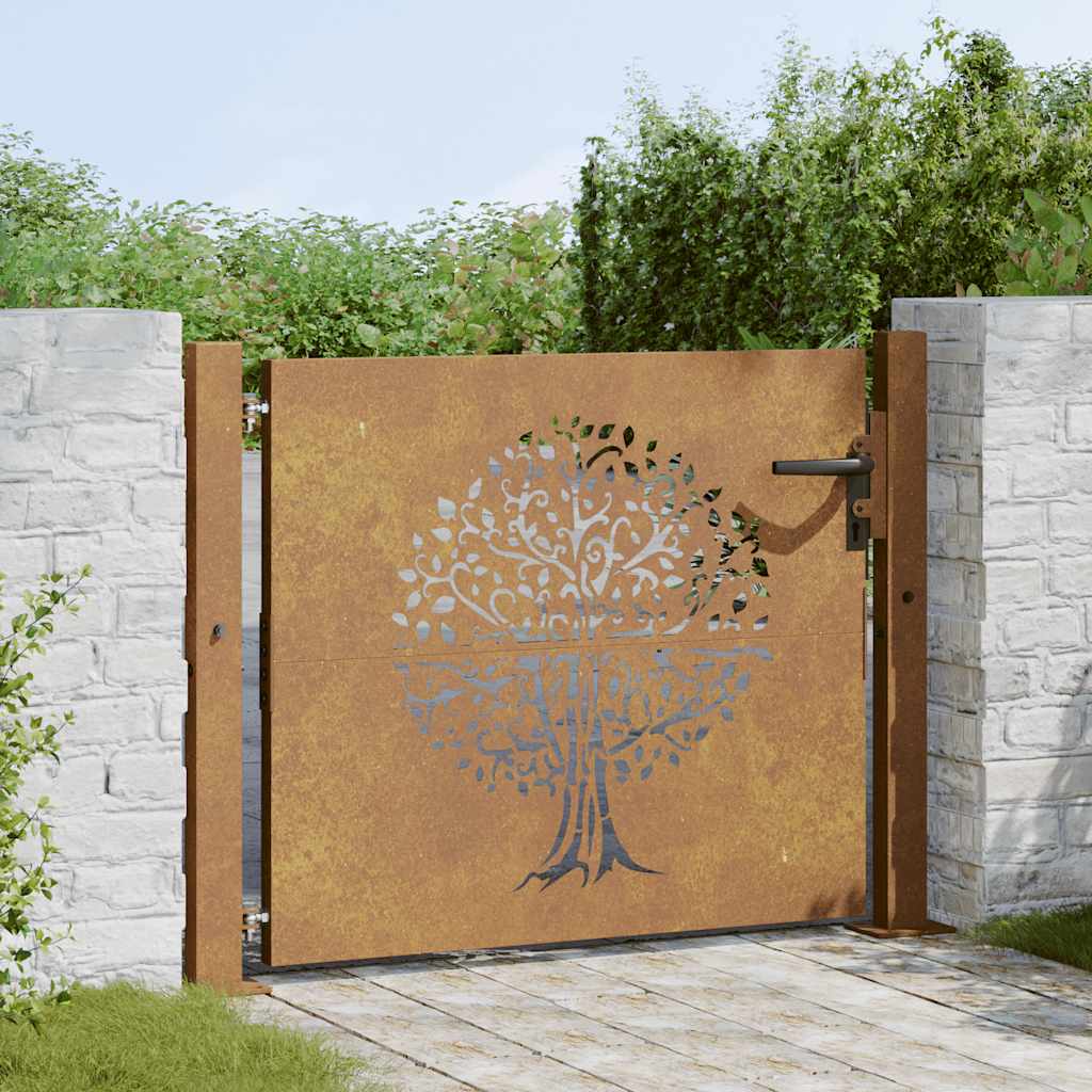 Vrtna vrata 100x100 cm Corten čelik Dizajn stabla