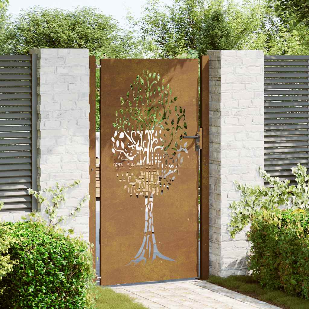 Vrtna vrata 100x175 cm Corten čelik Dizajn stabla