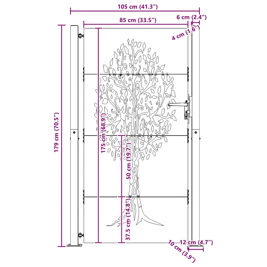 Vrtna vrata 100x175 cm Corten čelik Dizajn stabla
