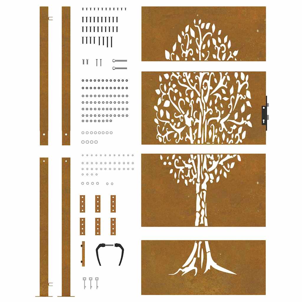 Vrtna vrata 100x175 cm Corten čelik Dizajn stabla